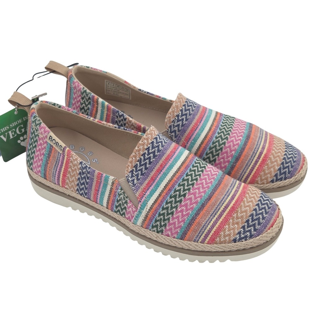 Skechers BOBS Flexpadrille Lo Flats Women 6 Pink Blue Woven Slip On Shoes NEW